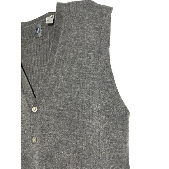 Mens Gray Wool Button-Up Sleeveless Cardigan Vest with Pockets - Picture 5 of 6